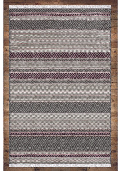 Gri Mor Çizgiler Desenli Yıkanabilir Kaymaz Salon Halısı Dekoratif Kilim ARM-1151