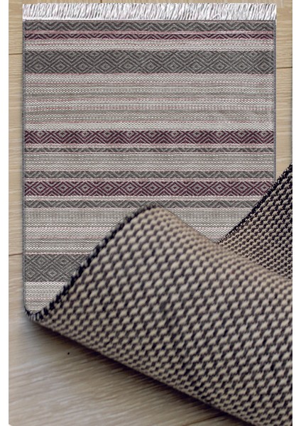 Gri Mor Çizgiler Desenli Yıkanabilir Kaymaz Salon Halısı Dekoratif Kilim ARM-1151