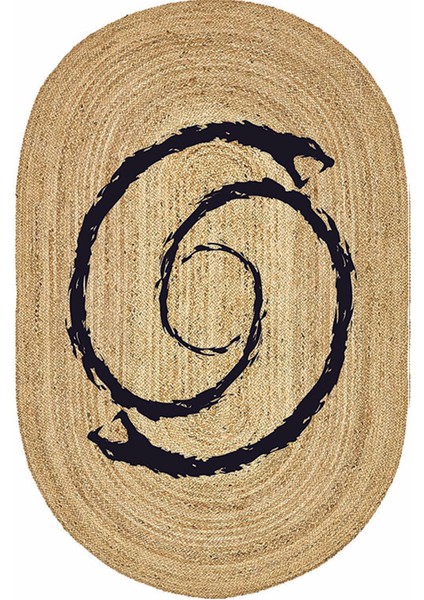 Yılanlı Desenli Oval Örme Dekoratif Jüt Kilim Hasır Halı JUT-4010