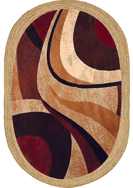 Kahve Retro Desenli Oval Örme Dekoratif Jüt Kilim Hasır Halı JUT-4054