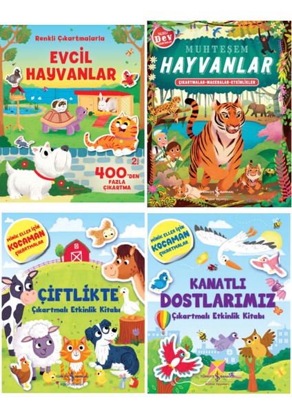 Evcil Hayvanlar - Muhteşem Hayvanlar - Çiftlikte Hayvanlar - Kanatlı Dostlarımız 4 Kitap Etkinlikli Çıkartma Kitabı Seti