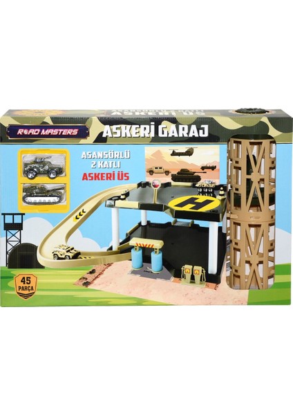 Mega Oyuncak 01668 Mega, Road Masters 2 Katlı Kule Asansörlü Askeri Garaj, 56 Parça, +6 Yaş