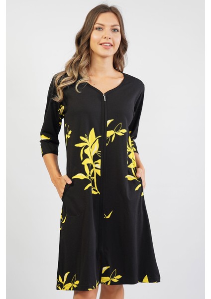 VİENETTA 105295-2690 BAYAN UZUN KOL FERMUARLI SİYAH EV ELBİSESİ