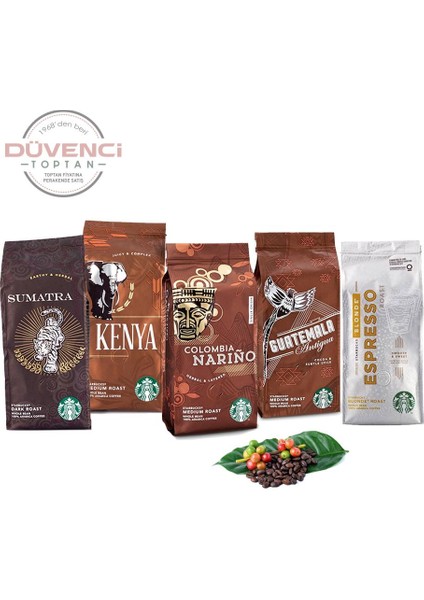 Düvenci Toptan Starbucks Kenya, Blonde, Sumatra, Colombia ve Guatemala Çekirdek Kahve 250 gr 5'li