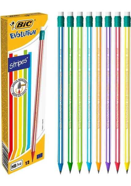 Evolution Stripes Silgili Kurşun Kalem 12'li Kutu