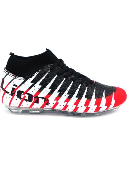 1453 Kırmızı Siyah Çoraplı Krampon Futbol Ayakkabısı