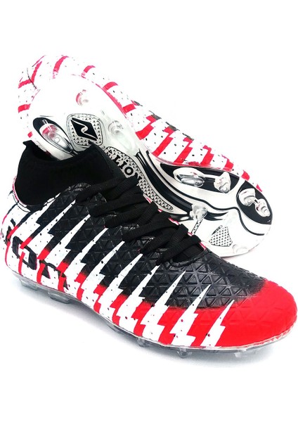 1453 Kırmızı Siyah Çoraplı Krampon Futbol Ayakkabısı modelleri