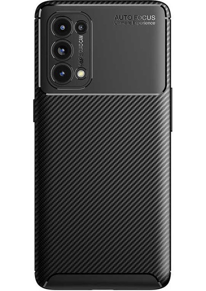 Oppo Reno 5 5g Maxy Serisi Carbon Fiber Silikon Kılıf - Siyah