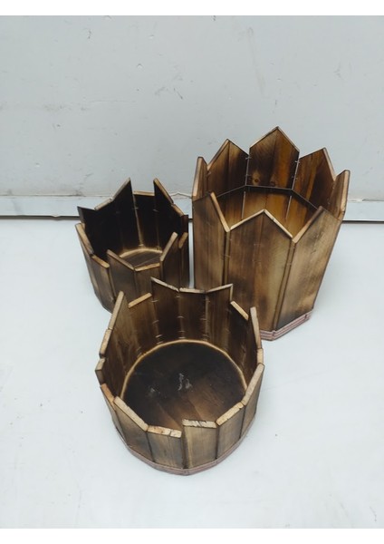 Ahşap Hisar Saksı 3lü Set