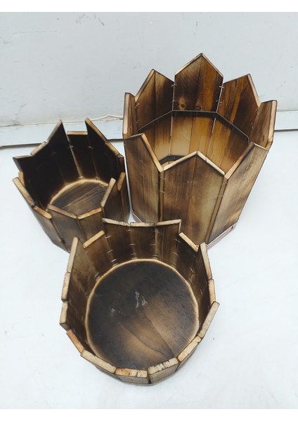 Ahşap Hisar Saksı 3lü Set