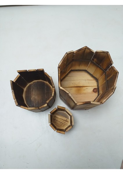 Ahşap Hisar Saksı 3lü Set