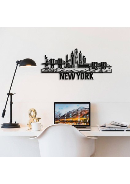 New York Şehri Metal Duvar Silüet
