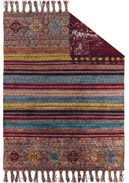 Otantik Vintage Desenli Çift Taraflı Yıkanabilir Saçaklı Uşak Dokuma Kilim BABIL-8003