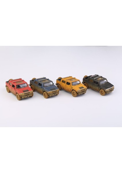 4'lü Kinsmart Hummer H2 Çamurlu Çek Bırak Diecast Model Araba
