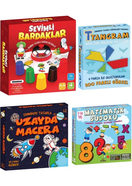 Oyun ve Sanat Ilkokul Ortaokul Akıl Zeka Oyunları Seti 2 - Bardak Oyunu Uzayda Macera Tangram Matematik Sudoku