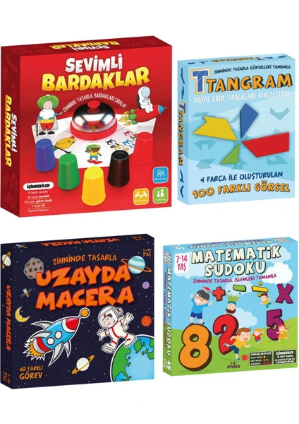 Oyun ve Sanat Ilkokul Ortaokul Akıl Zeka Oyunları Seti 2 - Bardak Oyunu Uzayda Macera Tangram Matematik Sudoku