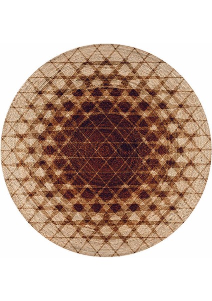 Kahve Geometrik Desenli Yuvarlak Jüt Örme Doğal Hasır Kilim Daire Halı JUT-3038