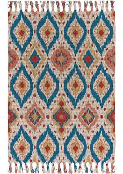 Etnik Otantik Vintage Desenli Yıkanabilir Saçaklı Uşak Dokuma Kilim PETRA-9001