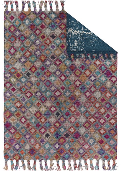 Otantik Vintage Desenli Çift Taraflı Yıkanabilir Saçaklı Uşak Dokuma Kilim BABIL-8006