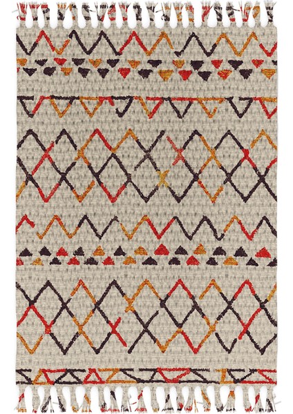 Etnik Otantik Vintage Desenli Yıkanabilir Saçaklı Uşak Dokuma Kilim PETRA-9015