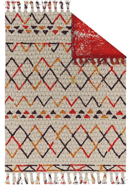 Otantik Vintage Desenli Çift Taraflı Yıkanabilir Saçaklı Uşak Dokuma Kilim BABIL-8015