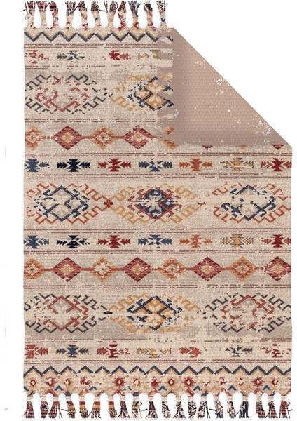 Otantik Vintage Desenli Çift Taraflı Yıkanabilir Saçaklı Uşak Dokuma Kilim BABIL-8032