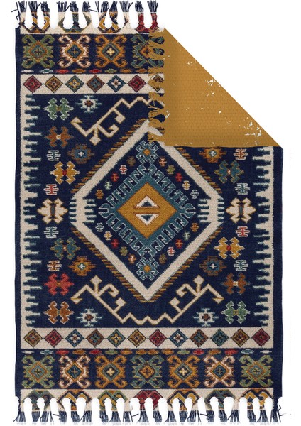 Otantik Vintage Desenli Çift Taraflı Yıkanabilir Saçaklı Uşak Dokuma Kilim BABIL-8034