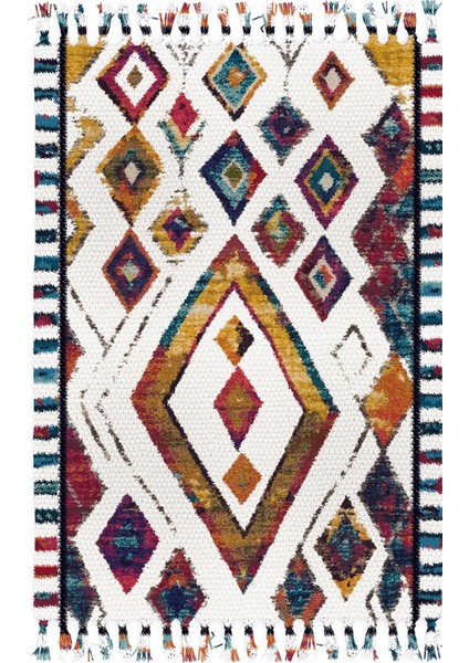 Etnik Otantik Vintage Desenli Yıkanabilir Saçaklı Uşak Dokuma Kilim PETRA-9040