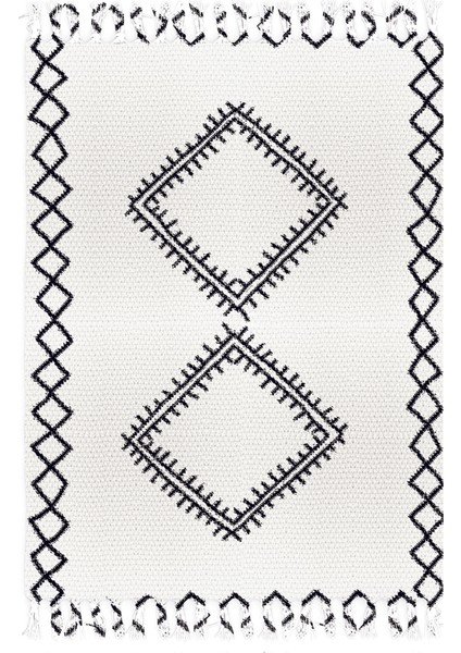 Etnik Otantik Vintage Desenli Yıkanabilir Saçaklı Uşak Dokuma Kilim PETRA-9049