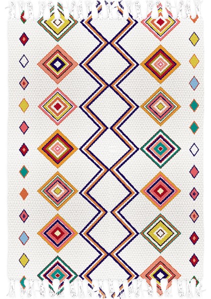 Etnik Otantik Vintage Desenli Yıkanabilir Saçaklı Uşak Dokuma Kilim PETRA-9048