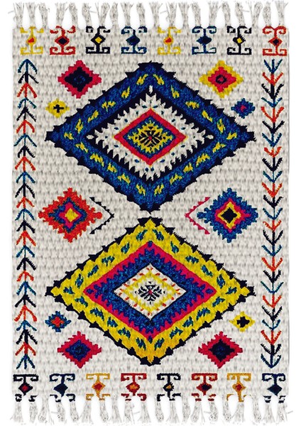 Etnik Otantik Vintage Desenli Yıkanabilir Saçaklı Uşak Dokuma Kilim PETRA-9026