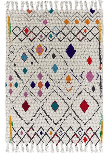 Etnik Otantik Vintage Desenli Yıkanabilir Saçaklı Uşak Dokuma Kilim PETRA-9028