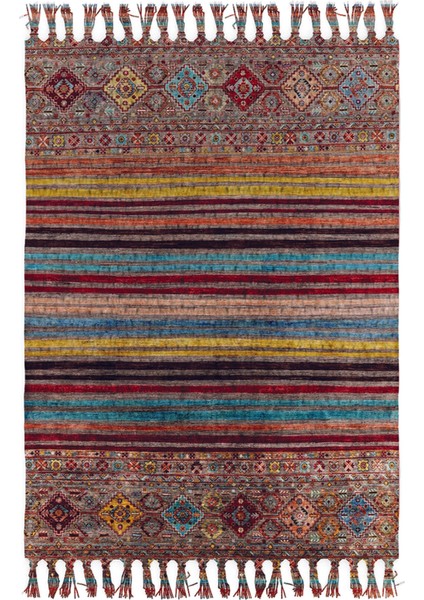 Etnik Otantik Vintage Desenli Yıkanabilir Saçaklı Uşak Dokuma Kilim PETRA-9003