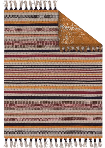 Otantik Vintage Desenli Çift Taraflı Yıkanabilir Saçaklı Uşak Dokuma Kilim BABIL-8020