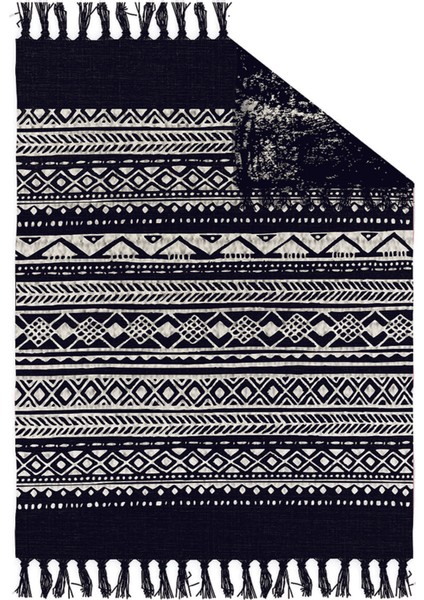 Otantik Vintage Desenli Çift Taraflı Yıkanabilir Saçaklı Uşak Dokuma Kilim BABIL-8023