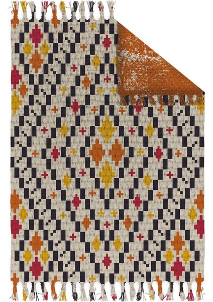 Otantik Vintage Desenli Çift Taraflı Yıkanabilir Saçaklı Uşak Dokuma Kilim BABIL-8008