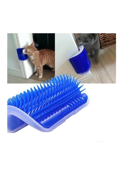 Self Groomer Kedi Otlu Kedi Duvara ve Masaya Monte Kedi Fırçası Mavi