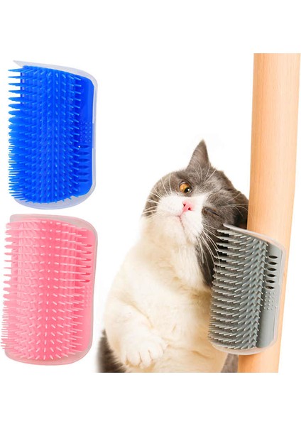 Self Groomer Kedi Otlu Kedi Duvara ve Masaya Monte Kedi Fırçası Mavi