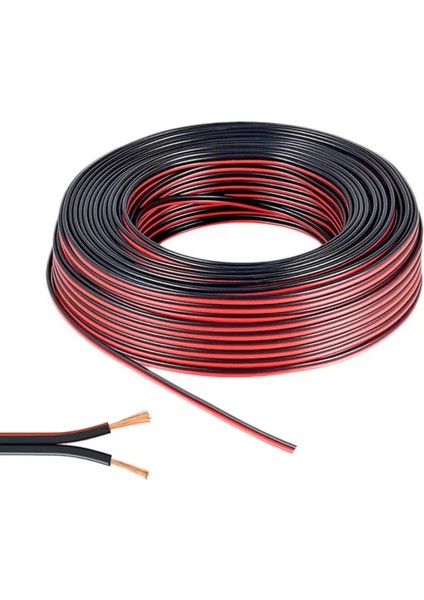 Kablo 2 x 0.75 mm Bitişik Yassı Kordon Hoparlör Kablosu Tam Bakır H03VH-H Siyah Renk 20 Metre