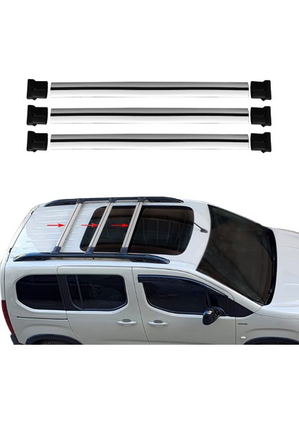 Renault Kangoo 2008 Ve Sonrası Ara Atkı Tavan Barı Gri 3 Adet