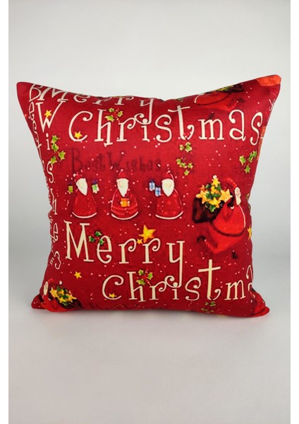 Noel Kırmızı Mery Christmas Desen Kırlent Kılıfı