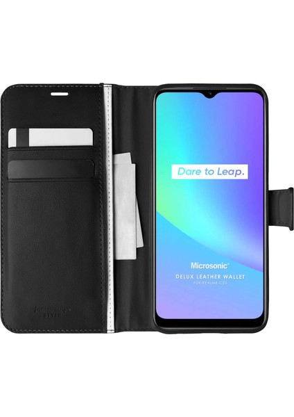 Realme C25 Kılıf Delux Leather Wallet Siyah