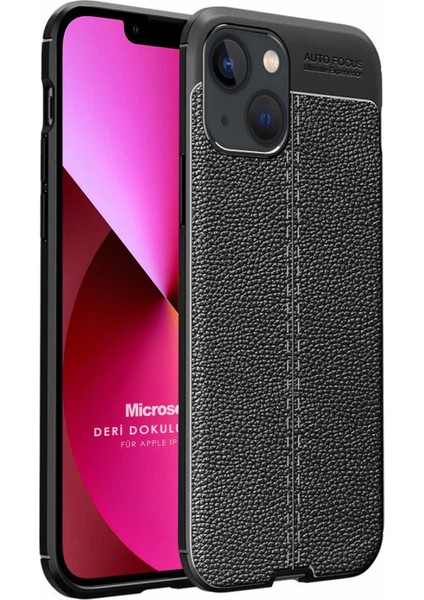 Apple iPhone 13 Mini Kılıf Deri Dokulu Silikon Siyah