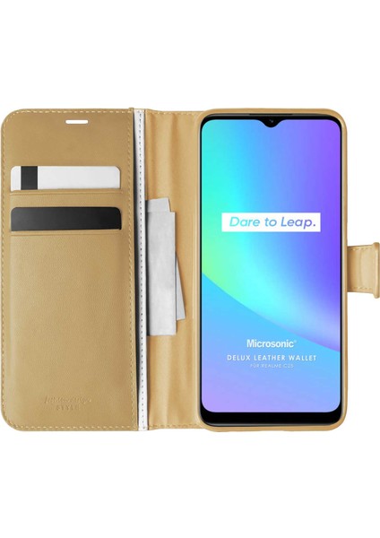 Realme C25 Kılıf Delux Leather Wallet Gold