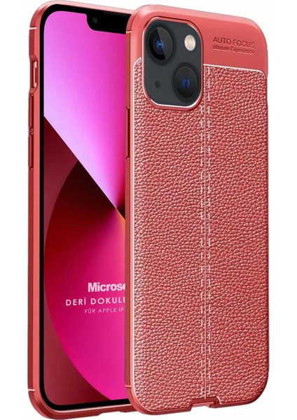Apple iPhone 13 Mini Kılıf Deri Dokulu Silikon Kırmızı