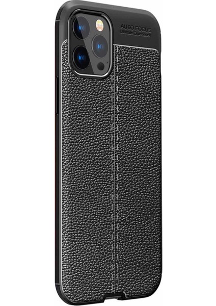 Apple iPhone 13 Pro Kılıf Deri Dokulu Silikon Siyah