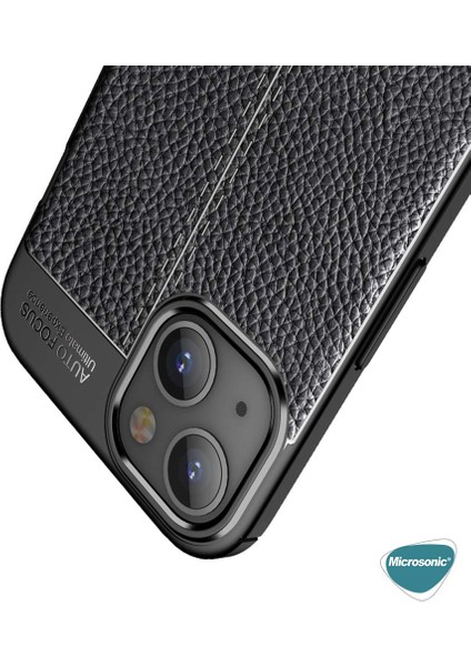Apple iPhone 13 Kılıf Deri Dokulu Silikon Siyah modelleri