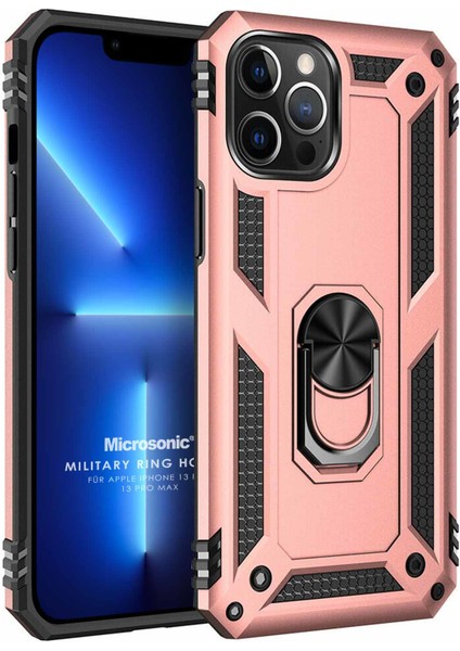 Apple iPhone 13 Pro Max Kılıf Military Ring Holder Rose Gold