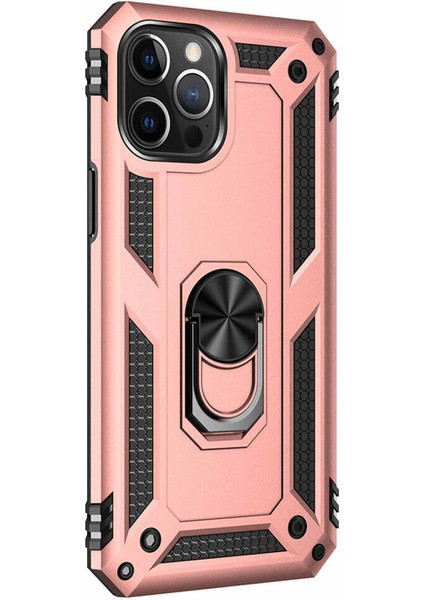 Apple iPhone 13 Pro Max Kılıf Military Ring Holder Rose Gold