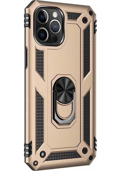 Apple iPhone 13 Pro Kılıf Military Ring Holder Gold